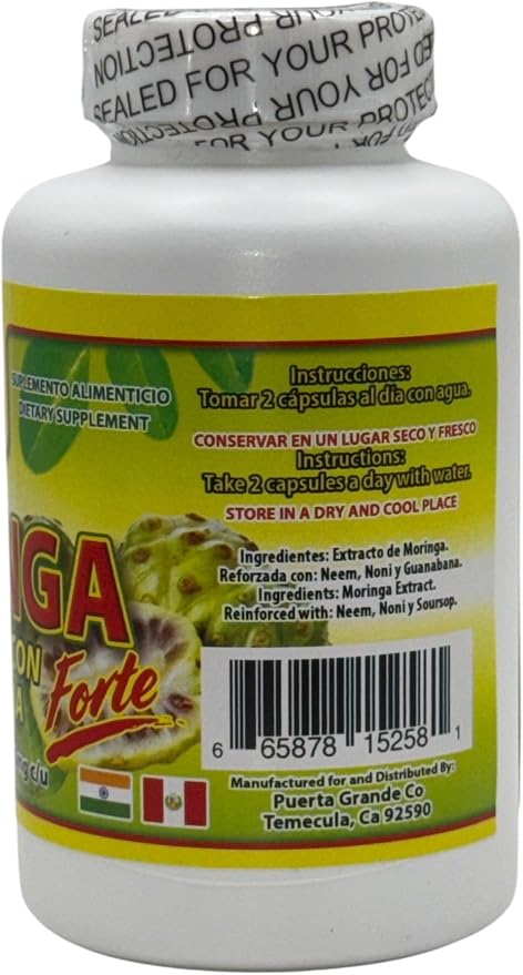 LO+ Natural Moringa Cápsulas Reforzadas con Guanábana  60 Caps, 1000 mg Each - Dietary Supplement