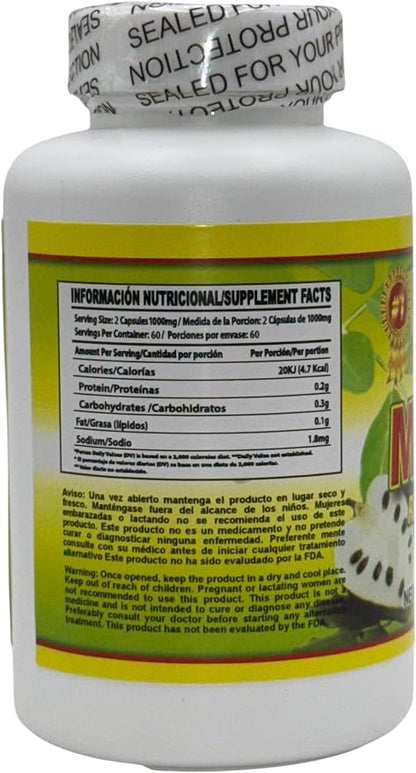LO+ Natural Moringa Cápsulas Reforzadas con Guanábana  60 Caps, 1000 mg Each - Dietary Supplement