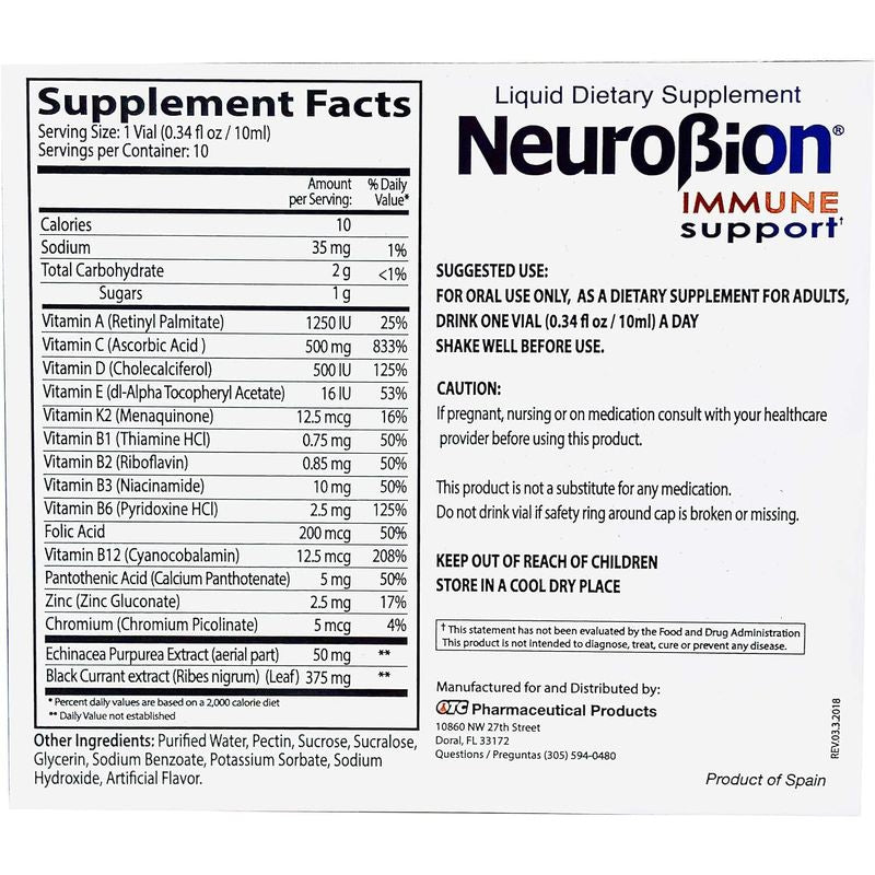 Neurobion Immune Support with Echinacea & Zinc 10 vials x 10 ml