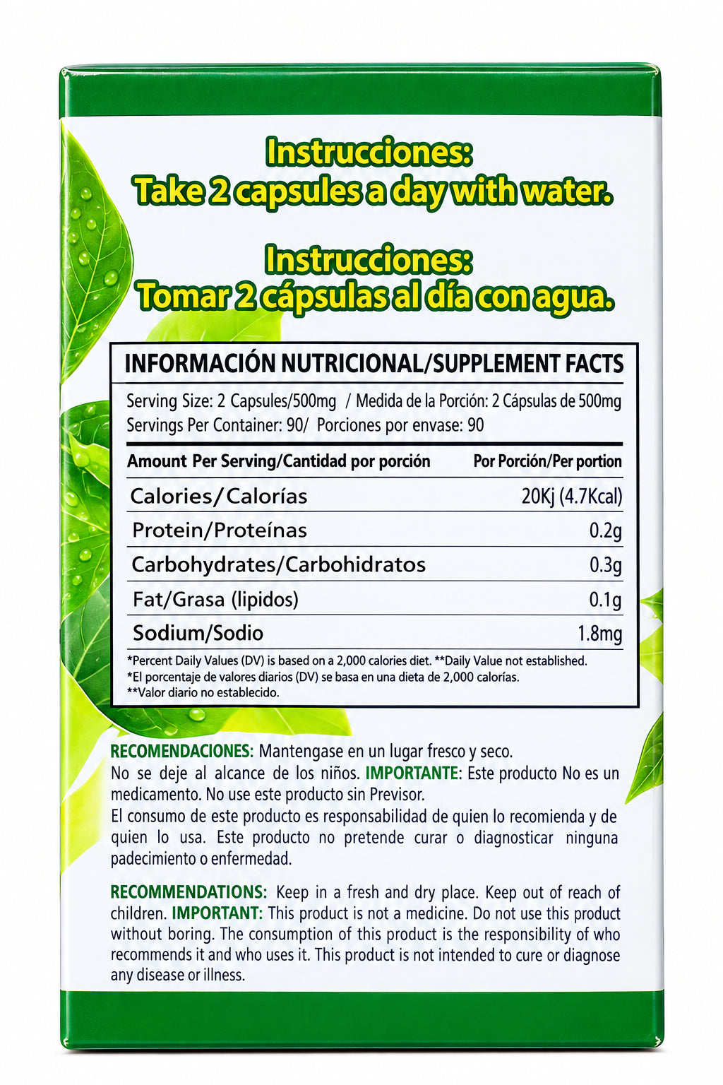 LO+ NATURAL Dietary Supplement Hoja de insulina Forte 90 caps 1000 mg