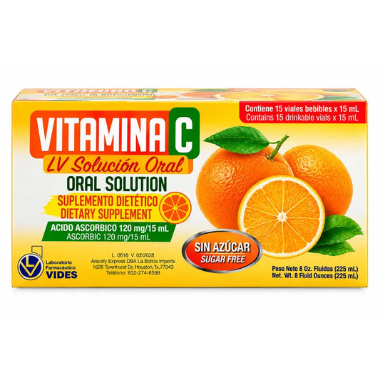 Vides Vitamina C LV Solucion Oral Oral Solution Dietary Supplement 15 Vials 120 mg/15 mL Sugar Free