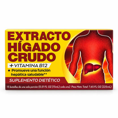 Extracto Hígado Crudo with Vitamin B12 - 15 Bottles of 15mL Each - Promotes Healthy Liver Function - Dietary Supplement