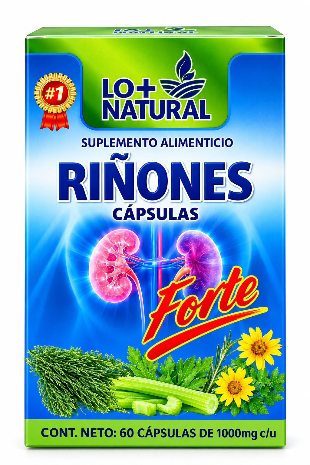 LO+ NATURAL Dietary Supplement Kidneys Rinones 60 caps 1000 mg