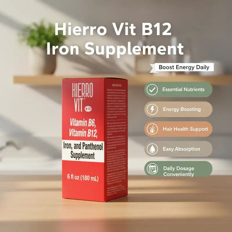 Hierro Vit B-12 Vitamin B6, B12, Iron, and Panthenol Supplement 6 fl oz 180 mL