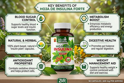 LO+ NATURAL Dietary Supplement Hoja de insulina Forte 90 caps 1000 mg