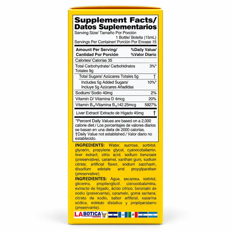 Extracto Hígado Crudo with Vitamin B12 - 15 Bottles of 15mL Each - Promotes Healthy Liver Function - Dietary Supplement