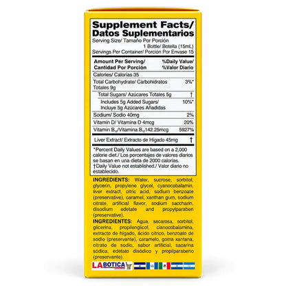 Extracto Hígado Crudo with Vitamin B12 - 15 Bottles of 15mL Each - Promotes Healthy Liver Function - Dietary Supplement